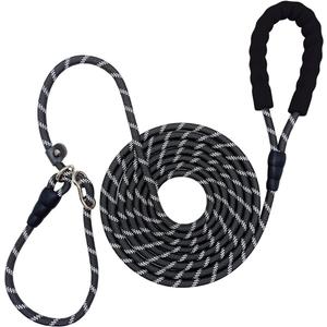 12FT 20FT Anti-Choking Long Training Lead, Reflective 3/8" Thick Slip Lead Rope Leash with Comfortable Handle, No Pull Leash for Medium Large Dogs (12ft, Black)