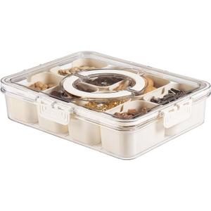 Divided Serving Tray with Lid and Handle - Snackle Box Charcuterie Container for Portable Snack Platters - Clear Organizer for Candy, Fruits, Nuts, Snacks
