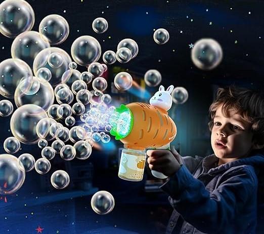 EagleStone Bubble Gun Machine 2 Pack for Kids, 10 Holes Easter Bunny Bubble Wand Blaster for Toddlers 1-3, Automatic Bubble Blower with LED Light, Bubble Solution for Outdoor, Wedding Party Favor (Orange)