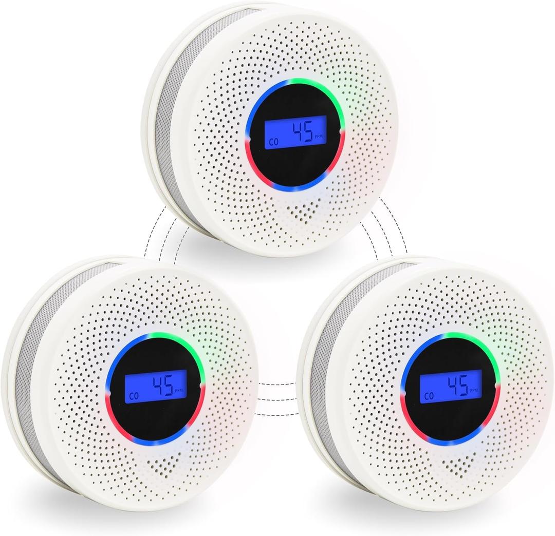 10-Year Battery Wireless Interconnected Smoke and Carbon Monoxide Detector, Smart Interlink Smoke CO Alarm with Digital Display, Fire and CO Combo Alarm for Home (3 Pack)