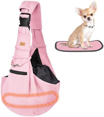 CUBY Dog and Cat Sling Carrier - Hands Free Adjustable Small Pet Sling - Soft Pouch and Tote Design - Suitable for Puppy, Small Dogs Cats Outdoor, Pink