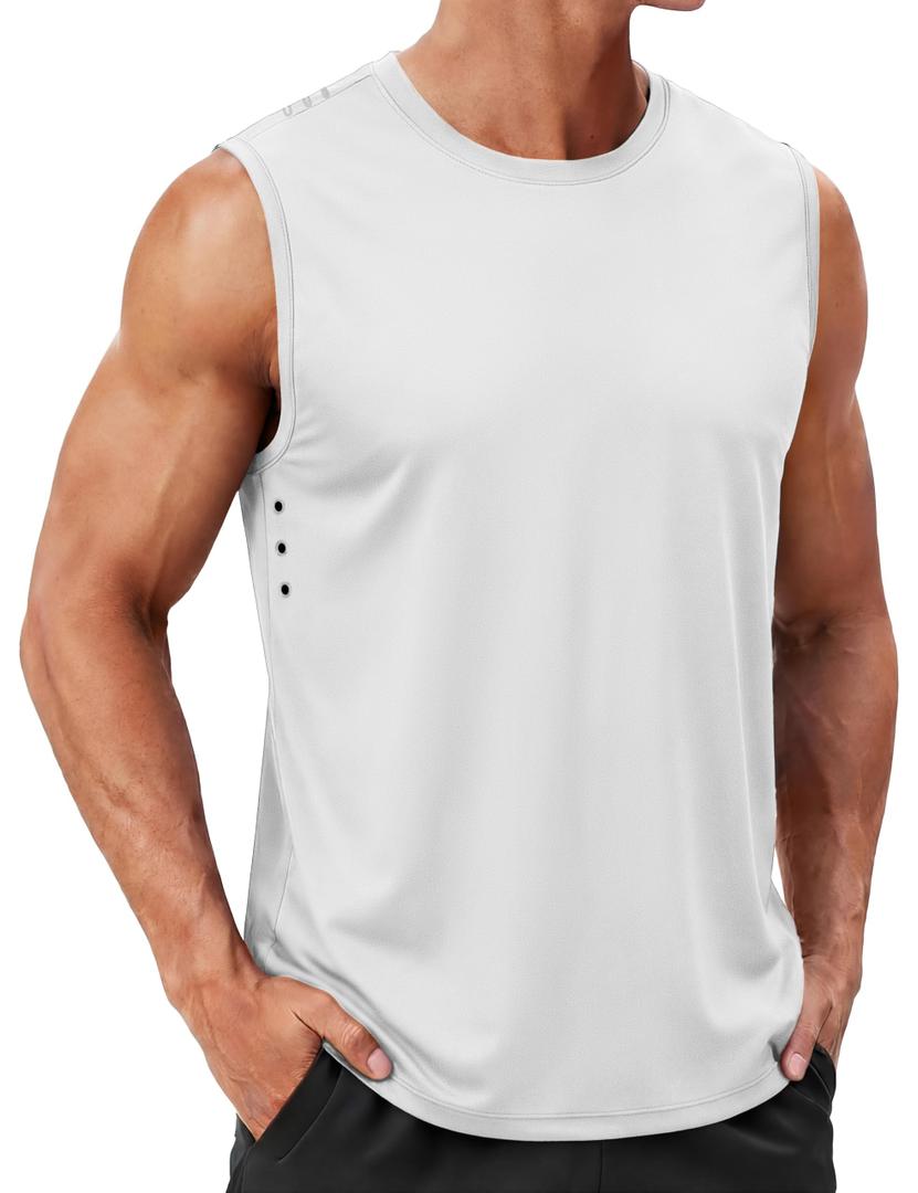 TACVASEN Sleeveless Shirts for Men Tank Tops Quick Dry Workout Muscle Shirt (White, XL)