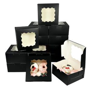 Bakepacker 60pcs Black Cookie Boxes 6x6x3 inches Easy Assemble Macaroon Pastry Boxes Bakery Boxes with Window for Bakery