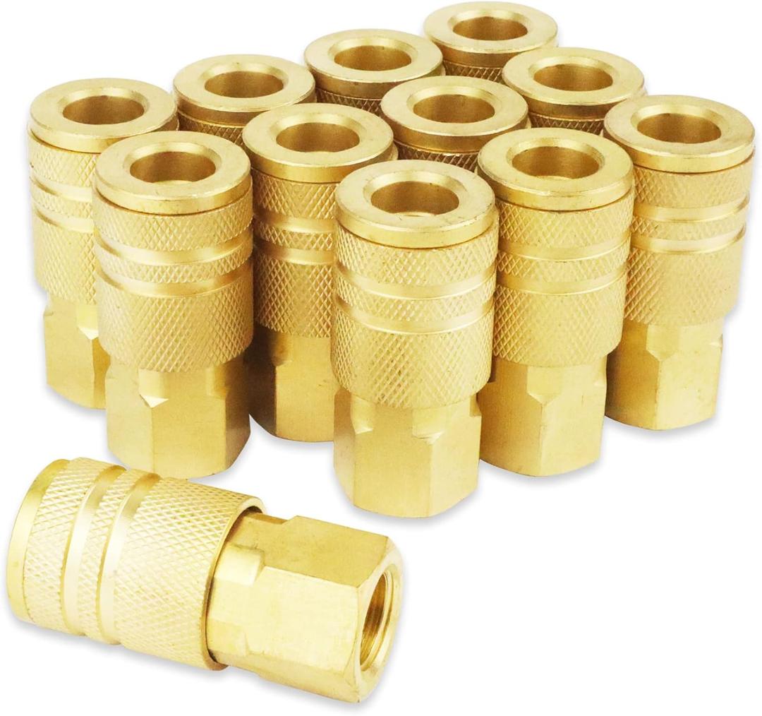 Brass Female Industrial Coupler 1/4 Inch Quick Connect Air Coupler 1/4 Inch NPT Female Threads Brass Air Compressor Accessories Fittings 12 PCS