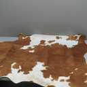 DweIke Faux Cowhide Print Rug for Living Room, 3 x 4 ft Brown Western Animal Cow Hide Rugs, Non Slip Cool Cow Skin Carpet for Bedroom Dining Room Farmhouse Entrance Home Decor, Tan