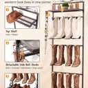 Western Boot Rack for 6 Pairs, 74" Tall Freestanding Cowboy Boot Stand with Horseshoe Star Topper, Metal Shelf and Belt Hooks, Rustic Brown Boot Storage Organizer for Entryway Closet Bedroom Bronze