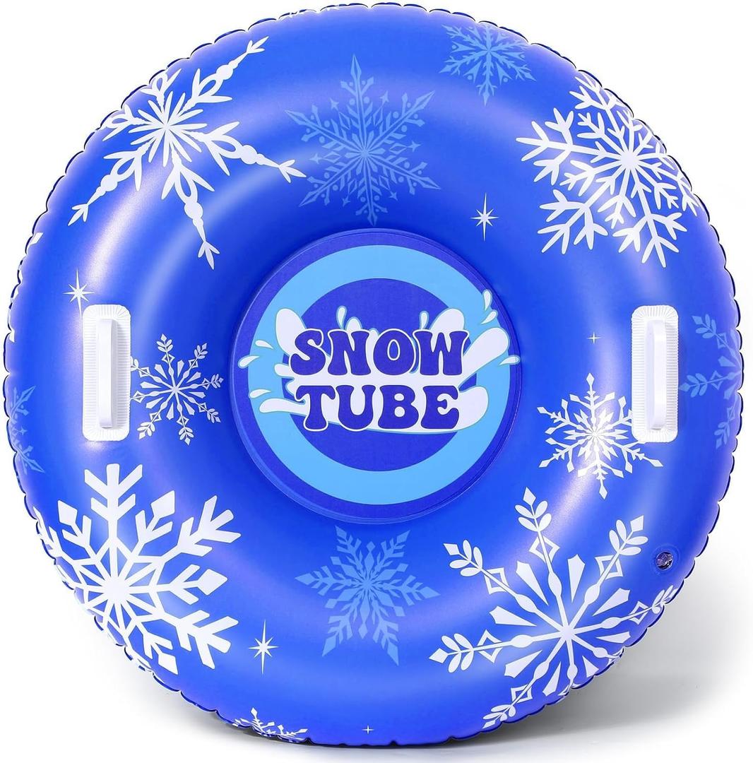 Snow Tube 36" Inflatable Snow Sled for Adult Thickened Heavy Duty Hard Bottom Sleds with Handles Outdoor Winter Toys for Outdoor Sledding Sports Gift Supplies (Blue Snowflake)