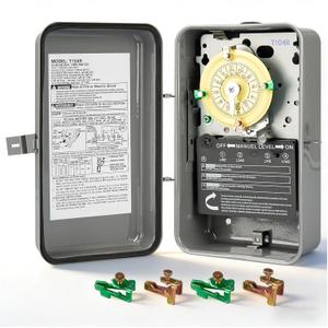 T104R 24-Hour Mechanical Time Switch, 208-277V, 40A, DPST, NEMA 3R Outdoor Steel Enclosure, Gray Heavy Duty Timer for Pool Pumps, Heaters, and Industrial Motors