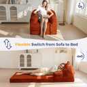 MAXYOYO Folding Sofa Bed with Backrest, Boneless Fold Out Couch Bed with Handle, 2 in 1 Convertible Bean Bag Chair to Floor Sofa Lounger, Comfy Folding Couch for Bedroom & Living Room, Orange