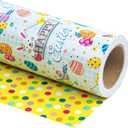 WRAPAHOLIC Reversible Easter Wrapping Paper - Mini Roll - 17 Inch X 33 Feet - Easter Bunny Design for Birthday, Baby Shower, Easter Gift Wrap