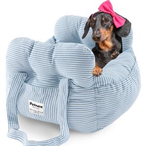Dog Car Seat for Small Dogs, Portable Puppy Car Seat of Easy Installation, Fashionable Pet Carrier Bag with Large Pockets, Machine Washable Dog Booster Seat (Striped Blue)