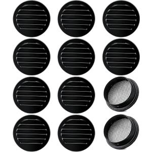 Round Aluminum Louver with Insect Screen, 2 Inches, Black (12)