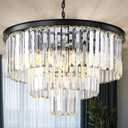 Black Modern Crystal Chandelier, 3-Tier Round Flush Mount Ceiling Light Fixtures Height Adjustable Pendant Lighting for Dining Room Living Room Bedroom Kitchen Hotel Foyer
