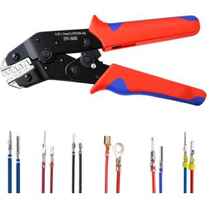 6 in 1 Wire Crimping Tool, Amliber AWG 28-16 Wire Crimper for Non-Insulated Open Barrel Terminal Connectors, Electrical Crimping Pliers for Molex Dupont JST Deutsch DELPHI AMP TYCO TE Terminals