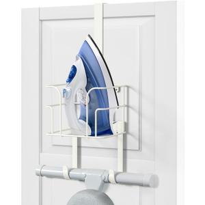 ORLESS Over The Door/Wall Mount Ironing Board Hanger, Laundry Room Iron and Ironing Board Caddy Storage Holder (White)