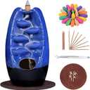 SPACEKEEPER Ceramic Backflow Incense Holder Burner Waterfall, Aromatherapy Ornament Home Decor with 120 Cones + 30 Stick, Navy