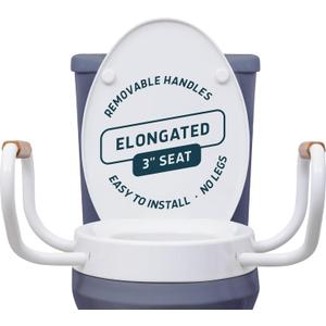 Lunderg Raised Toilet Seat with Handles - Elongated - Easy to Install Toilet Seat Risers for Seniors - Adds 3 Inches & Works like the one youve always used - Elegant design - No Hospital Vibe