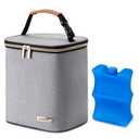 Breast Milk Cooler Bag with Ice Pack Fits 4 Baby Bottles Up to 9 Ounce, Baby Bottle Bag for Nursing Mom Daycare, Grey