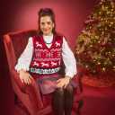 JULYCLO Christmas Sweater Vest Women Ugly Xmas Reindeer Knit Sweaters Casual Santa Snowflake V Neck Sleeveless Outwear Tops (Red-1)