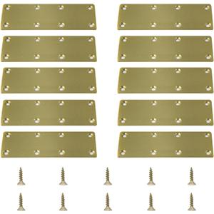 10 PCS Gold Mending Bracket Plate Support, Straight Stainless Steel Repair Plates Brace Metal Shelf Support Heavy Duty Thicken Fixing Bracket Connector Hardware with Screws(5.9"x1.9")