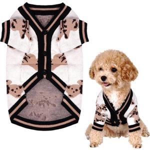 Dog Sweater Cute Bear Dog Cardigans Clothes Puppy Knitting Coat Soft Pet Fall Winter Warm Apparel for Small Medium Dogs Boy Girl Cat Sweaters Outfits (White, Large)