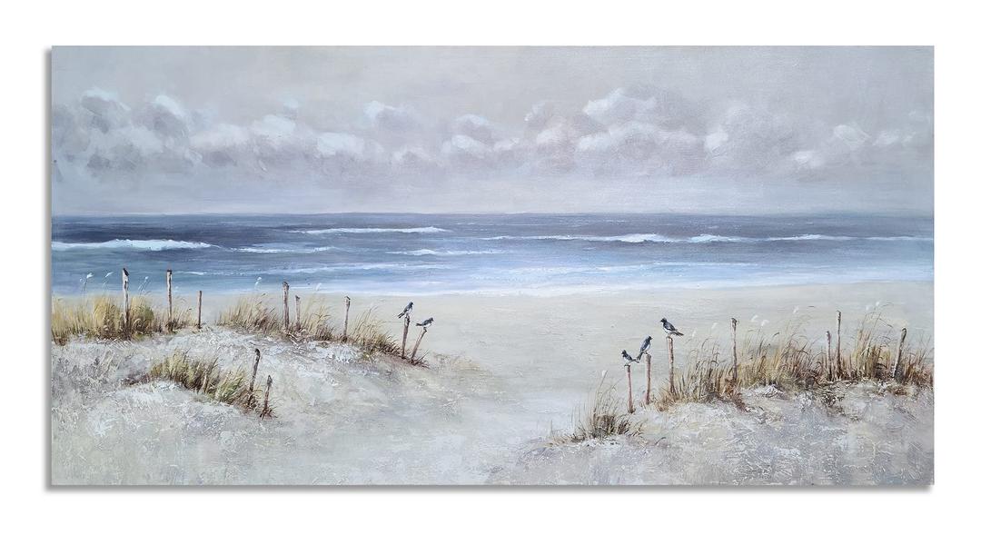 Yihui Arts Beach Canvas Wall Art with Textured Beautiful Ocean Paintings Modern Abstract Coastal Artwork with Bird Picturs for Living Room Bedroom Kitchen Decor