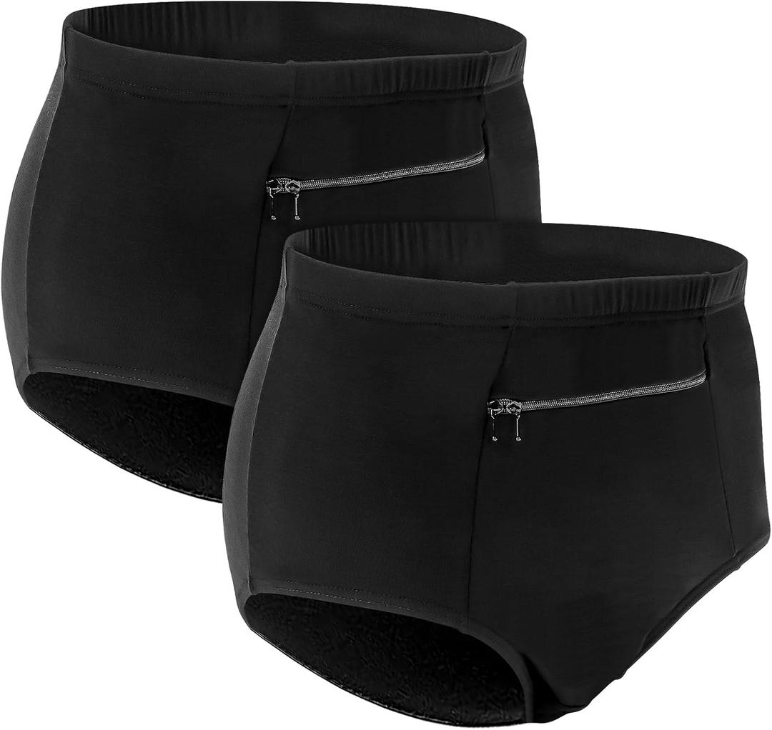 LUEXBOX Pocket Pantie for Women, Travel Underwear with Secret Pocket Panties Women's, 2 Packs (Black) XL