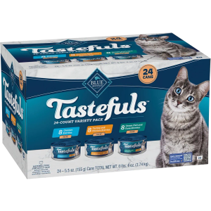 Blue Buffalo Tastefuls Wet Cat Food Paté Variety Pack, Made with Natural Ingredients, Chicken, Turkey & Chicken, Ocean Fish & Tuna Entrées, 5.5-oz Cans (24 Count, 8 of Each)