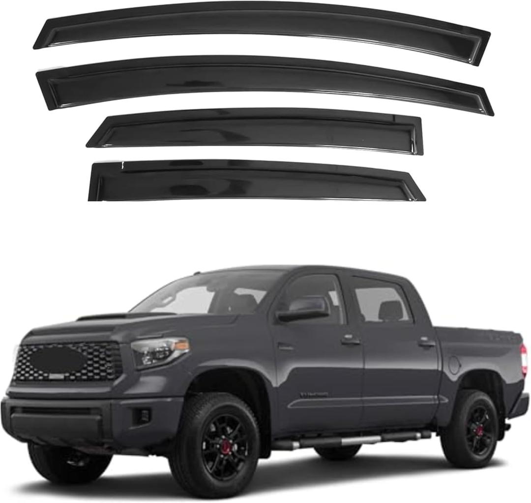 IG Window Visors Fit for 2007-2021 Toyota Tundra Crewmax, Out-Channel Rain Guards Vent Wind Deflectors 4PC, Truck Accessories for 07-21 Tundra Crewmax (Full-Size Cabs)
