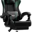 HLDIRECT Gaming Chair with Footrest, Lumbar Support & Headrest, Black&Green, Standard