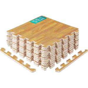 Yes4All EVA Interlocking Mats, Puzzle Floor Tiles, Foam Floor Padding with Border for Furniture, Home Space, Living Room, Garage 11 SQFT (A. Oak Wood Light)