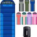 Cotton Flannel Lined Sleeping Bag for Adults Teens Kids, Cold Weather &Warm, 3 Seasons, Lightweight Compact Camping Essentials Equipment, Hiking, Outdoor, Travel (Deep Blue & Light BlueRight Zip)