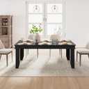 GarveeHome Farmhouse Dining Table for 6-8 People, 71 in Long Kitchen Tables with Wooden Sturdy Frame, 6 ft Large Rectangular Dinner Table for Dining Room, Kitchen (Black, 71" Non-extendable)