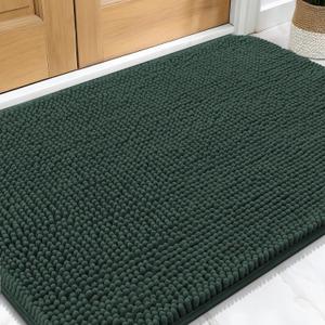 OLANLY Dog Door Mat for Muddy Paws 30x20, Absorbs Moisture and Dirt, Absorbent Non-Slip Washable Doormat, Quick Dry Chenille Mud Mat, Entry Indoor Entryway Carpet for Inside Floor, Blackish Green