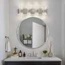 Epinl Brushed Nickel 4-Light Bathroom Vanity Lights, 4000K Modern Bathroom Lighting Fixtures Over Mirror, 28" LED Crystal Bathroom Light Fixtures Hardwired Wall Sconces for Bathroom Living Room