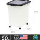 IRIS USA Dog Food Storage Container 50 lbs, with Removable Rolling Wheels, for Dog Cat Bird and Other Pets, Food Storage Bin, Keep Fresh, Made in USA, Pearl/Black