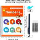 2 x Magic Grooved Writing Practice Books for Kids with Disappearing Ink Pens Grips, Reusable Handwriting Workbooks 6 Pcs, Letter Tracing Copybook for Kindergarten Ages 3-8