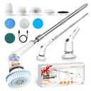 Electric Spin Scrubber,Cordless Cleaning Brush,Bathroom Shower Scrubber with Long Handle Adjustable,3 Speeds,IPX7 Waterproof,Digital Display,8 Replaceable Brush Heads for Tile Bathtub Car Kitchen Wall