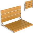 Wall Mounted Folding Shower Seat, Solid Red Oak Wood & Aluminum Shower Bench, 400 lbs Capacity Space Saving Foldable Bathroom Stool for Inside Shower, Entryway, Spa - Silver Frame