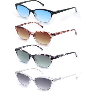 Reading Sunglasses +0.75 Womens Square Readers Sunglasses Stylish Lightweight Ladies Sun Readers 4 Pack Comfortable Fit (Black,Clear,Tortoiseshell Frames)