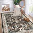 Washable Living Room Area Rug - 5'x7 'Large Bedroom Rug Distressed Oriental Non-Slip Non-Shedding Print Floor Carpet for Dining Room Kitchen (Black, 5 x 7)