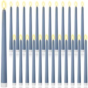 Macarrie 24 Packs Flameless Taper Candles Battery Operated Fake 11 Inch Long Candlelight LED Flameless Candlesticks Flickering Tapered for Spring Summer Wedding(Haze Blue)