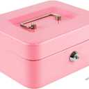 Kyodoled Medium Cash Box with Money Tray,Small Safe Lock Box with Key, Drawer,7.87"x 6.30"x 3.54" Pink
