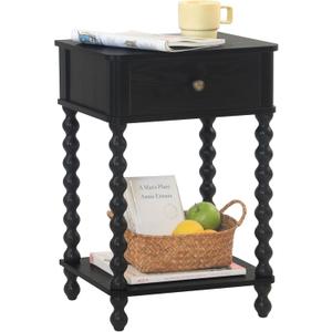 AWASEN Black Nightstand, Bedroom Side Table with Drawer for Living Room, Small Bedside End Table with Spindle Wood Legs for Bedroom, Office, Black