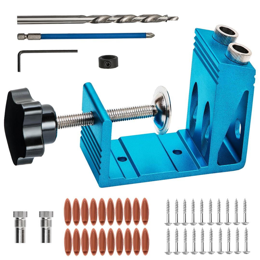 Pocket Hole Jig Kit with Drill Guide Joint Pocket Hole Jig 15 Degree Woodworking Inclined Hole Adjustable DIY Woodworking Tools Carpentry Locator