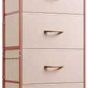 WLIVE 4 Drawers Dresser for Bedroom, Pink Rose Gold Fabric Clothes Storage Organizer Unit, Dresser for Hallway, Entryway, Closets, Sturdy Steel Frame, Wood Top
