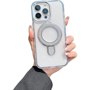 XIQI Compatible with Clear iPhone 17 Pro Case with Magnetic Shiny-Ring Stand Compatible with Mag-Safe Military Protection Shockproof Glitter Phone Case for iPhone 17 Pro, Clear