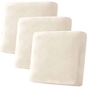 H.VERSAILTEX Velvet Stretch Couch Cushion Cover Plush Cushion Slipcover for Chair Loveseat Sofa Cushion Furniture Protector Seat Cushion Sofa Cover (3 Piece XL Sofa Cushion Covers, Cream)