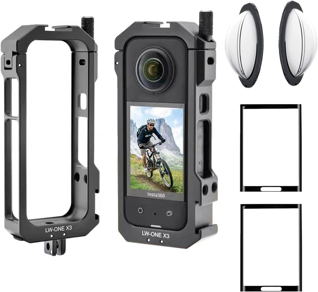 Aluminum Frame Cage Sticky Lens Guard Set Screen Protector for Insta360 X3 X 3 Accessories Kit Anti-Scratch Metal case Housing Shell Tempered Glass Protective Film Cover