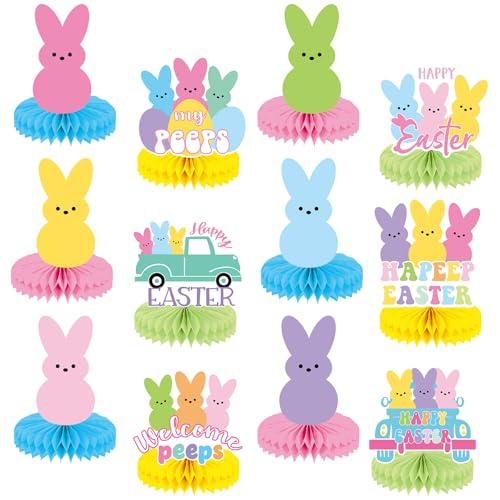 12Pcs Easter Bunny Honeycomb Centerpieces Party Decorations Easter Bunny Honeycomb Party Supplies Bunny Themed 3D Table Toppers Decor for Spring Holiday Girls Birthday Baby Shower Decor